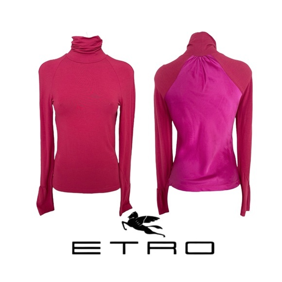 Etro Tops - ETRO ITALY WOOL BLEND RASPBERRY PINK TURTLENECK TOP BLOUSE SZ 38 / S